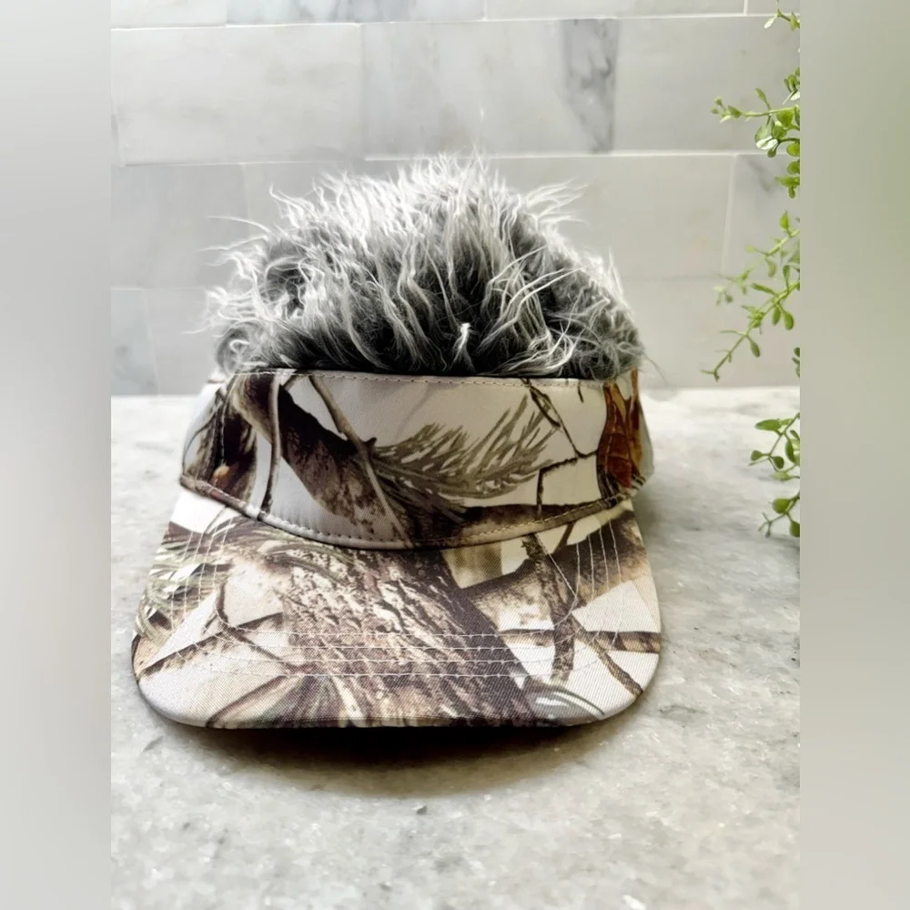 New Men’s Adult Size Faux Spikey Hair Tree Style Camo Visor Hat